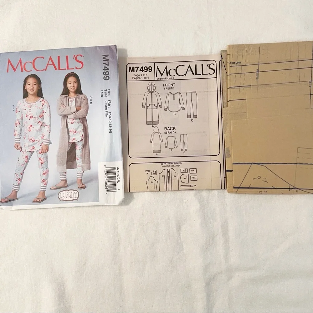 McCall’s M7499 Girls Lounge Set Pattern | Sizes 7–14 | Robe, Top & Pants